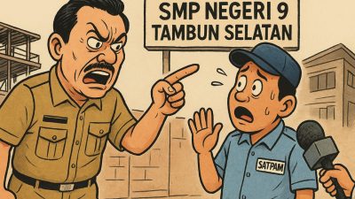 Kepsek SMPN 9 Tambun Selatan Diduga Tutup Rapat Proyek Rehabilitasi APBN, Satpam Dijadikan Tameng Hadang Media